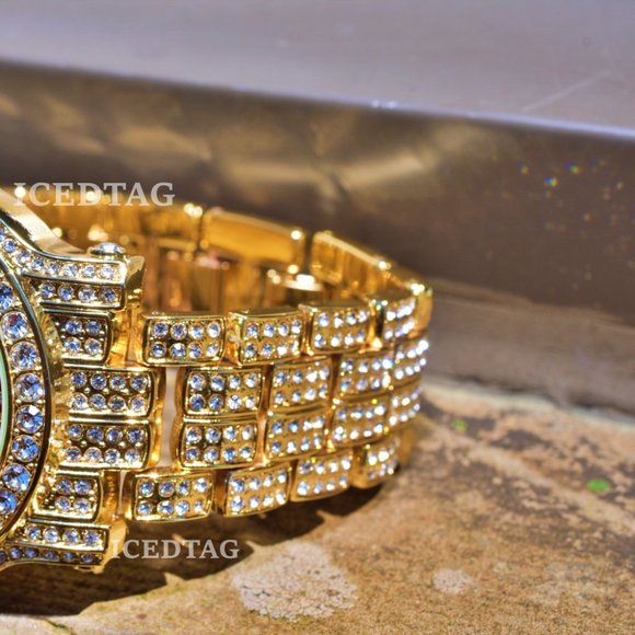 14 Gold PT CZ Iced Out Watch - Picture 3 of 3
